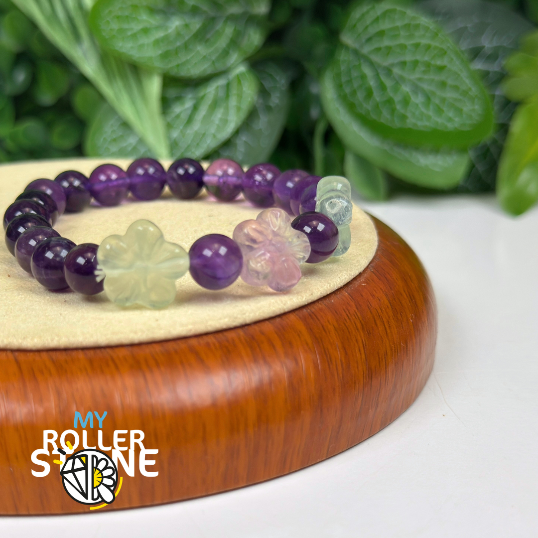 Perle fleur fluorite arc-en-ciel