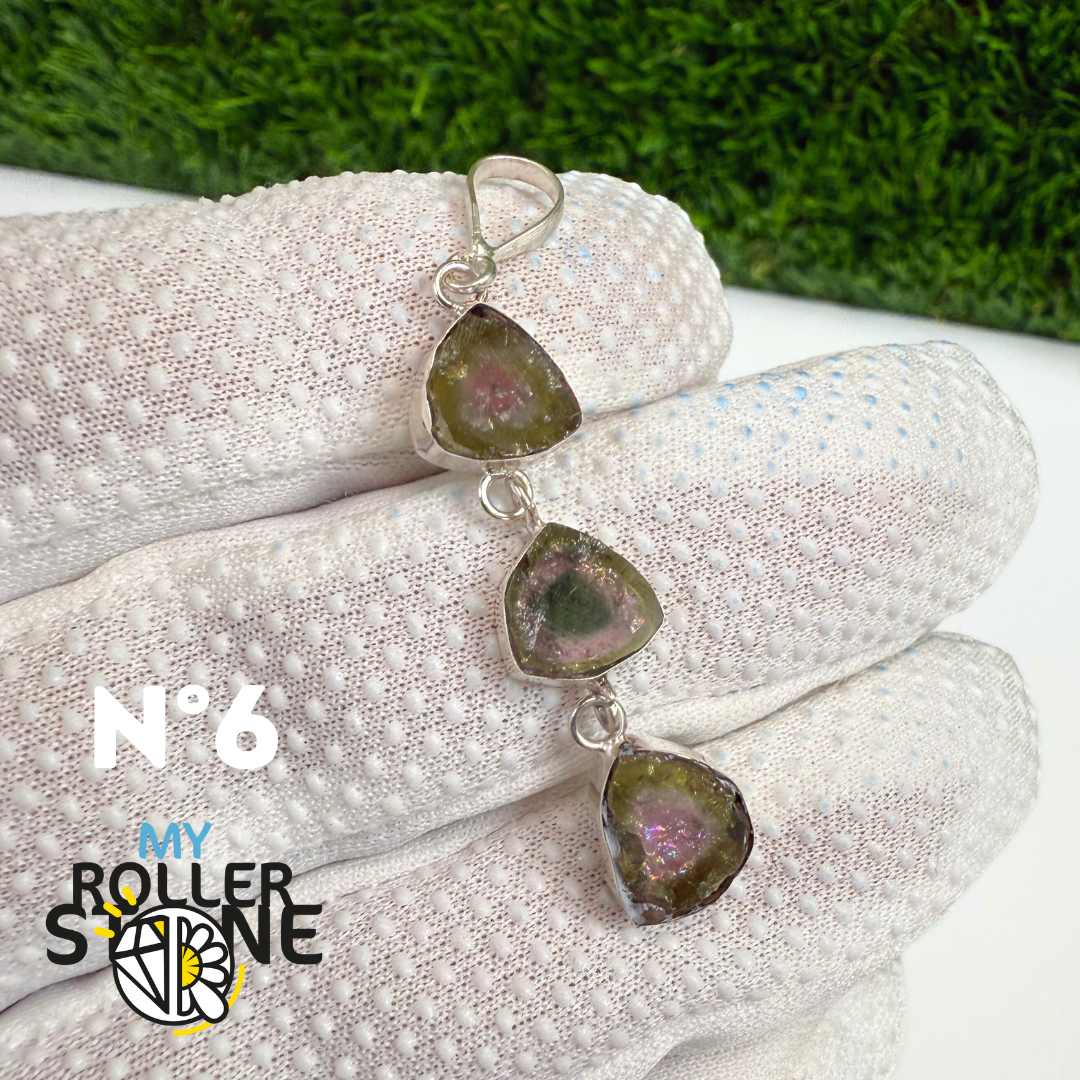 Pendentif Tourmaline Melon d'eau (Watermelon) et Argent