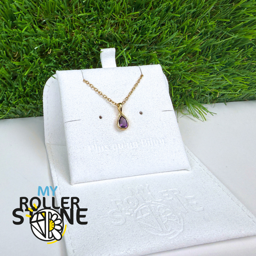 Pendentif Solitaire Poire Améthyste Argent 925 Plaqué Or