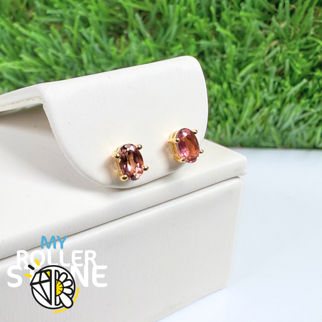 Boucles d’oreilles en Tourmaline rose Taille Ovale facettée avec Argent 925 Plaqué 18K (SBC110G)