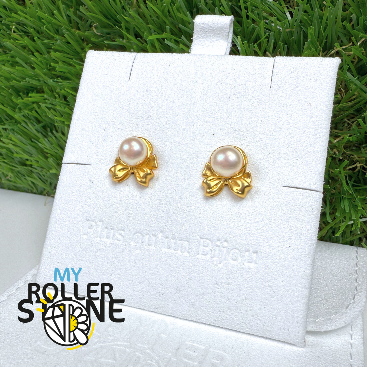 Boucles d'oreilles à clou en perles d'eau douce noeud vintage S925