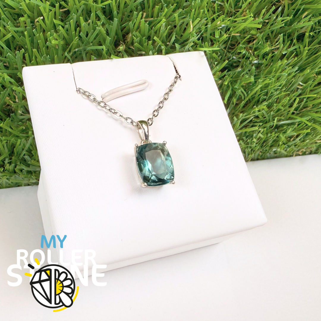 Pendentif en Fluorite Bleu-Vert Taille Coussin et Argent 925 (PBC221-BTF)