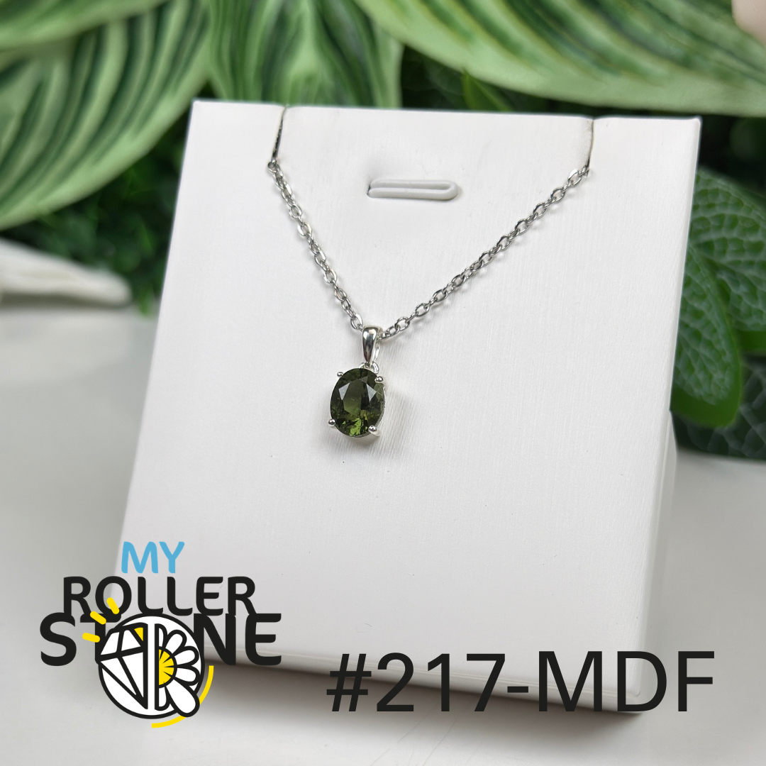 Pendentif argent moldavite facettée #7MDF