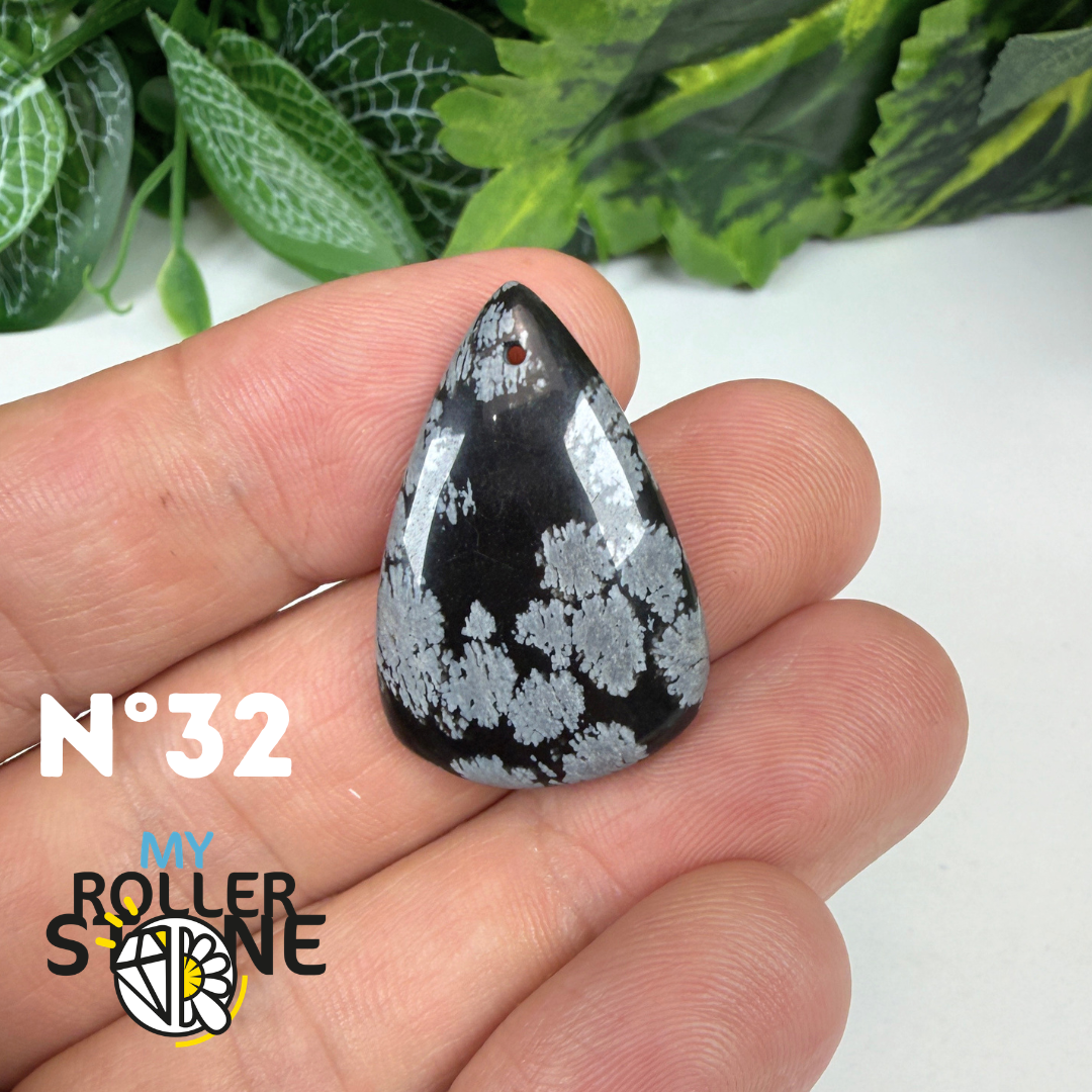 Pendentif Obsidienne flocon de neige 5A percé