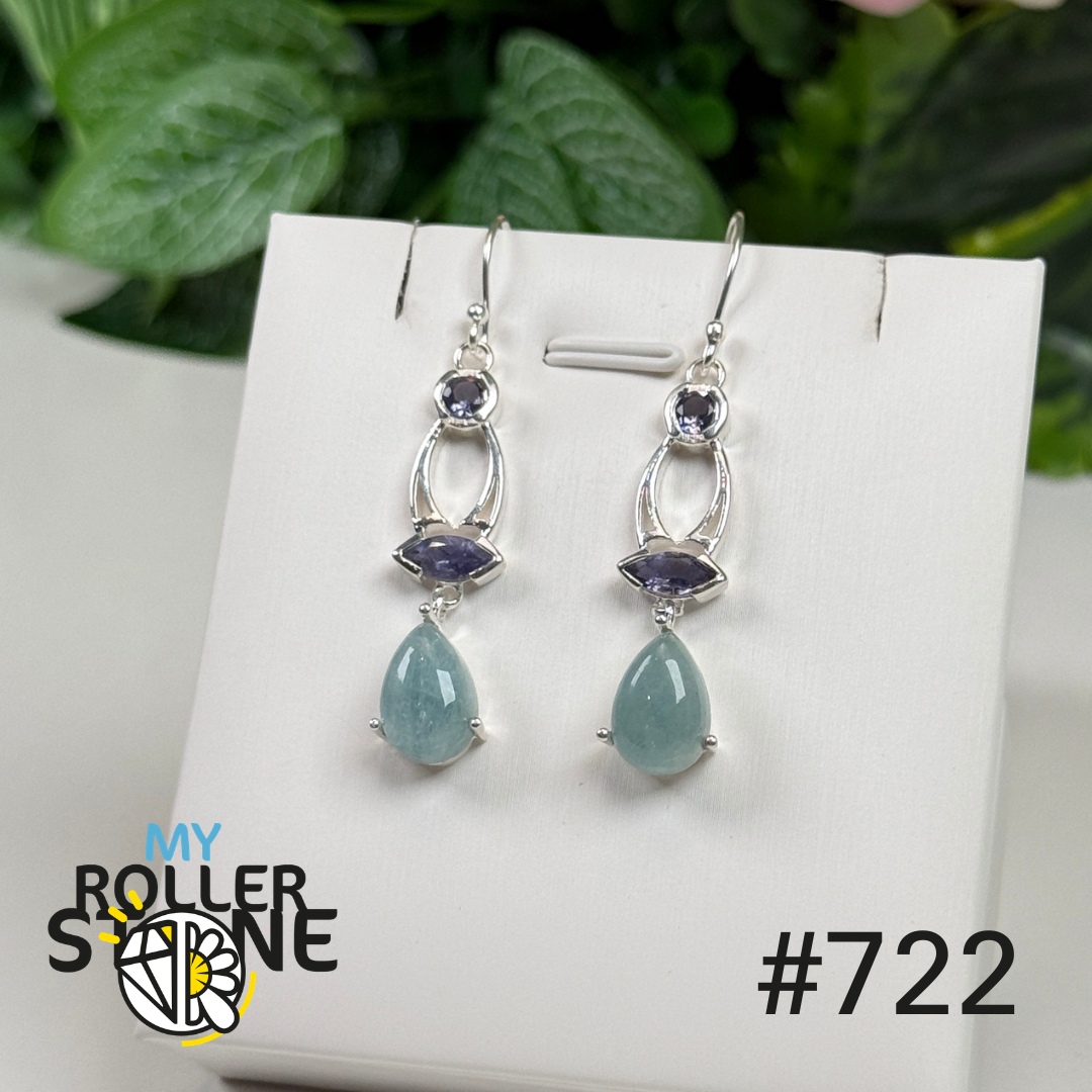 Boucles d’oreilles argent 925 Aigue-marine facettée #E722