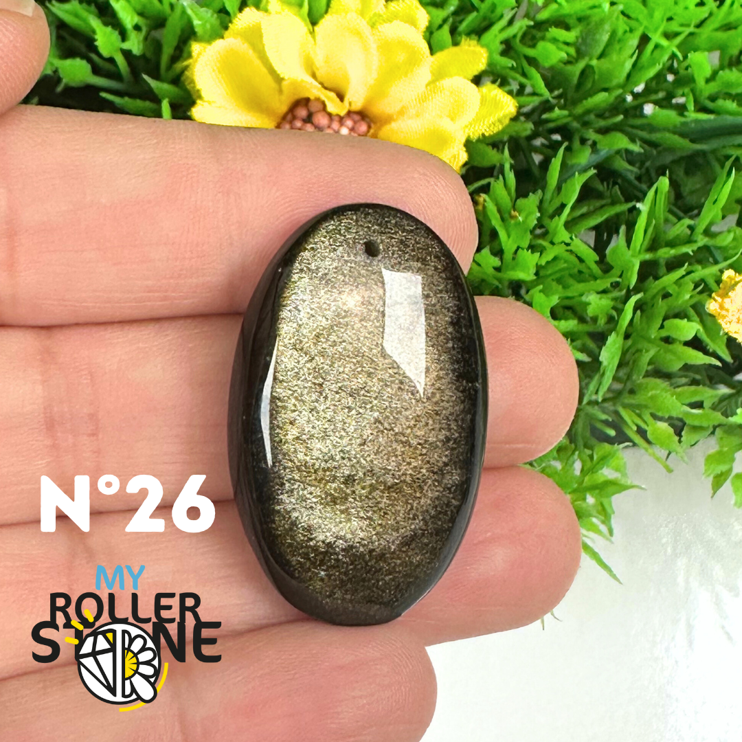 Pendentif Obsidienne dorée 5A percé