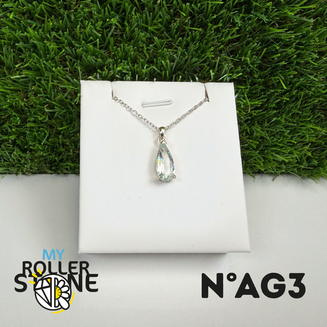 Pendentif Aigue-Marine Facettée Argent 925 #AG3