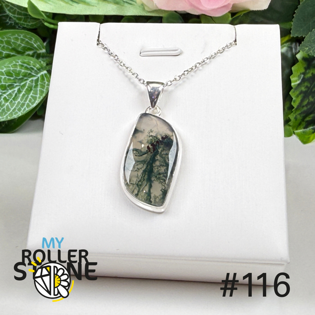 Pendentif argent 925 agate mousse #P116