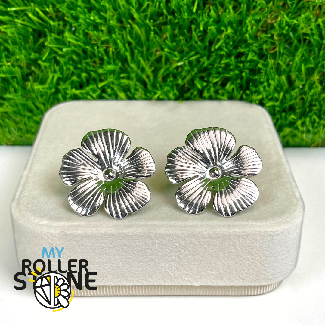 Boucles d'oreilles puces Fleur en acier inoxydable