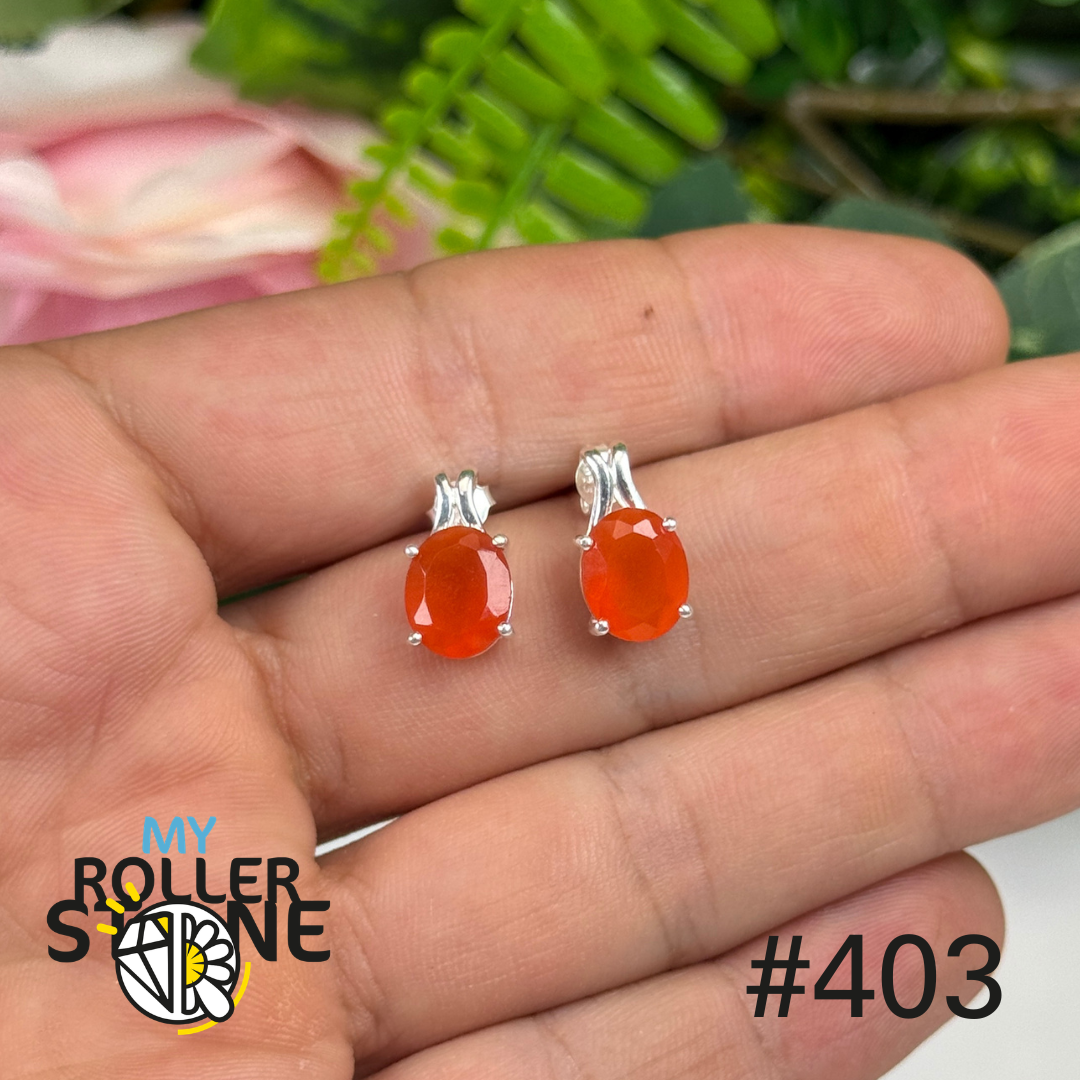 Boucles d’oreilles argent cornaline facettée #S403