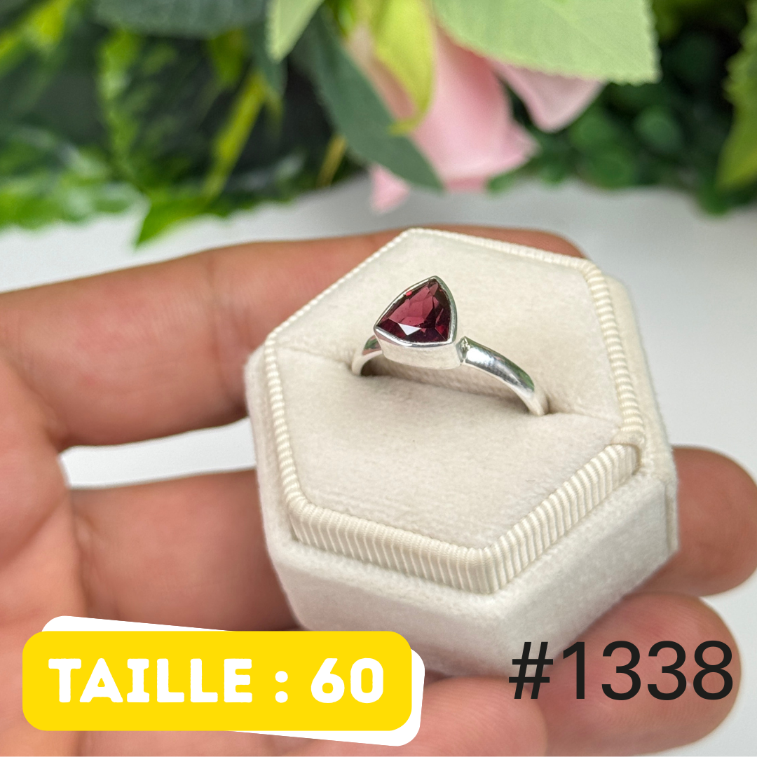 Bague argent 925 grenat facetté #1338