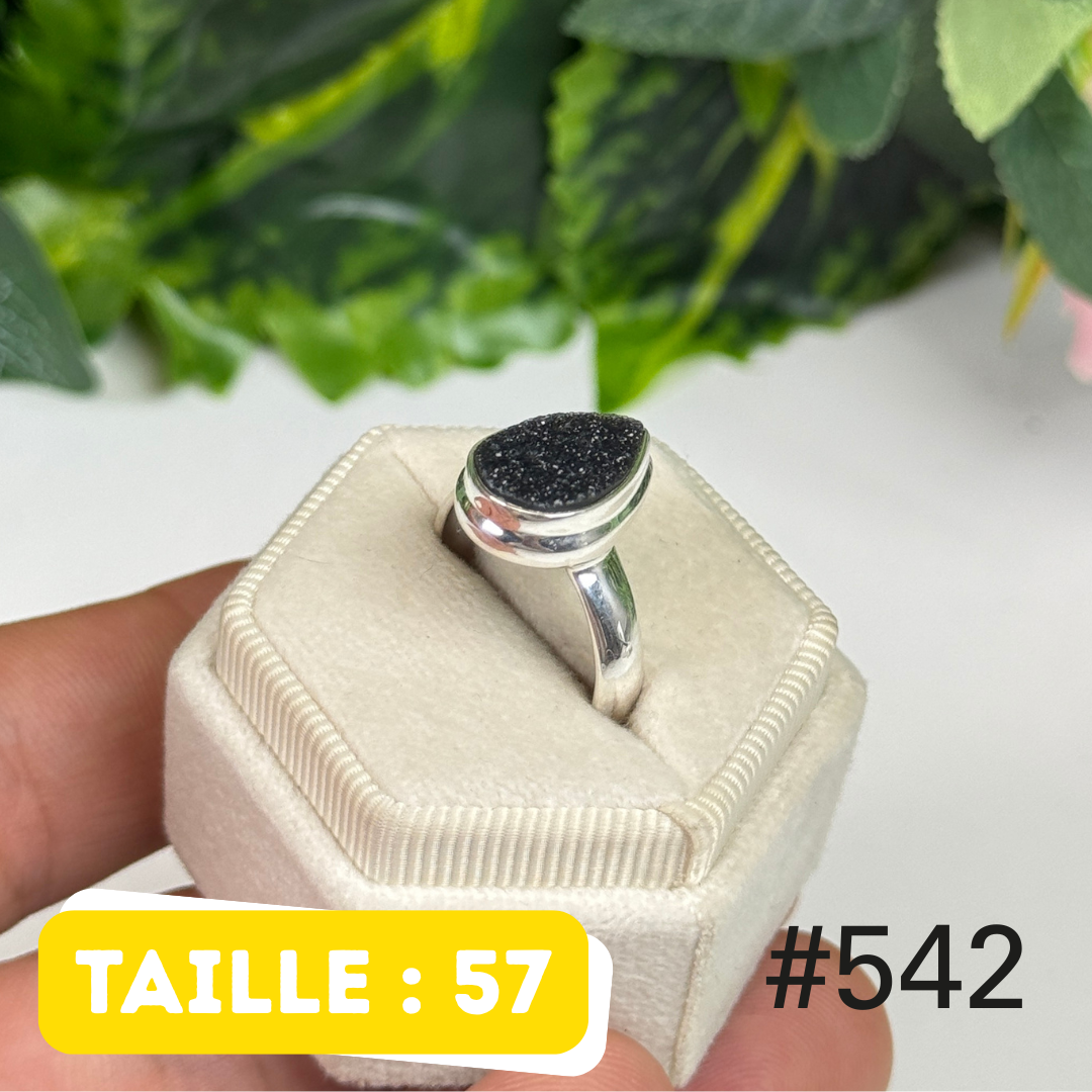 Bague argent 925 druse d’onyx noir #R542