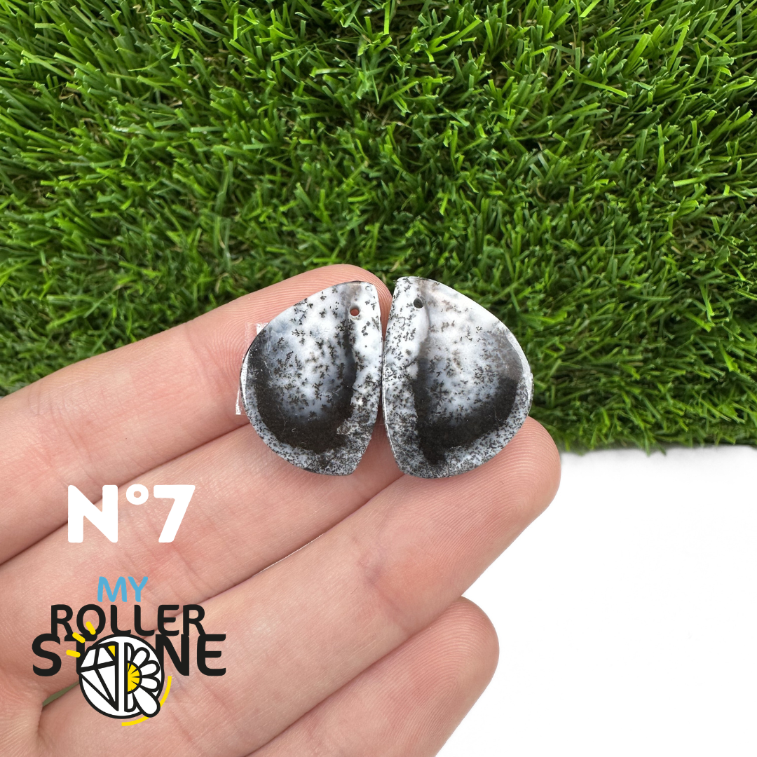 Paire de cabochons Opale Dendritique percé (Pour Boucles d'oreilles)