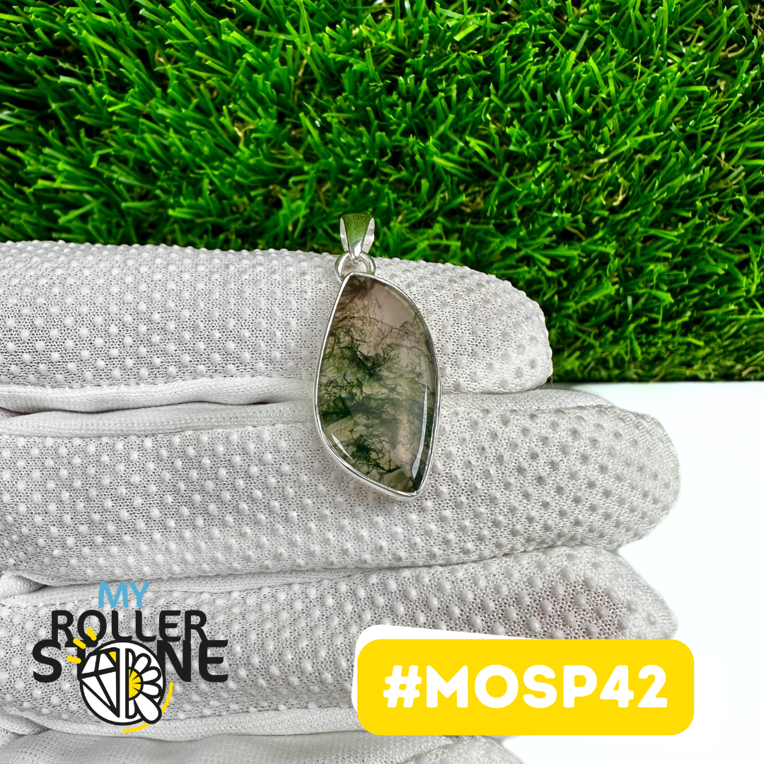 Pendentif Agate Mousse Argent 925 (MOSP42)