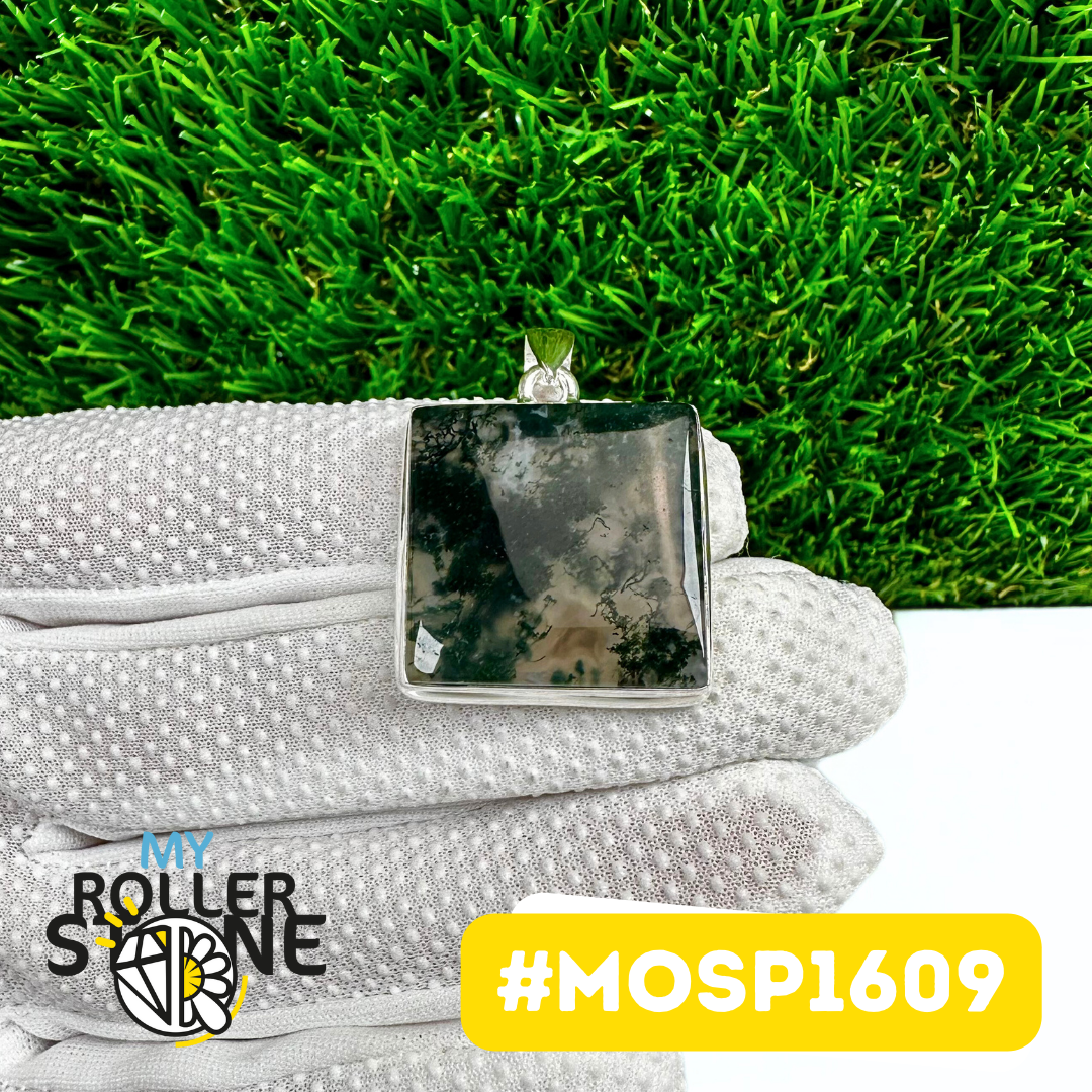 Pendentif Agate Mousse Argent 925 (MOSP1609)