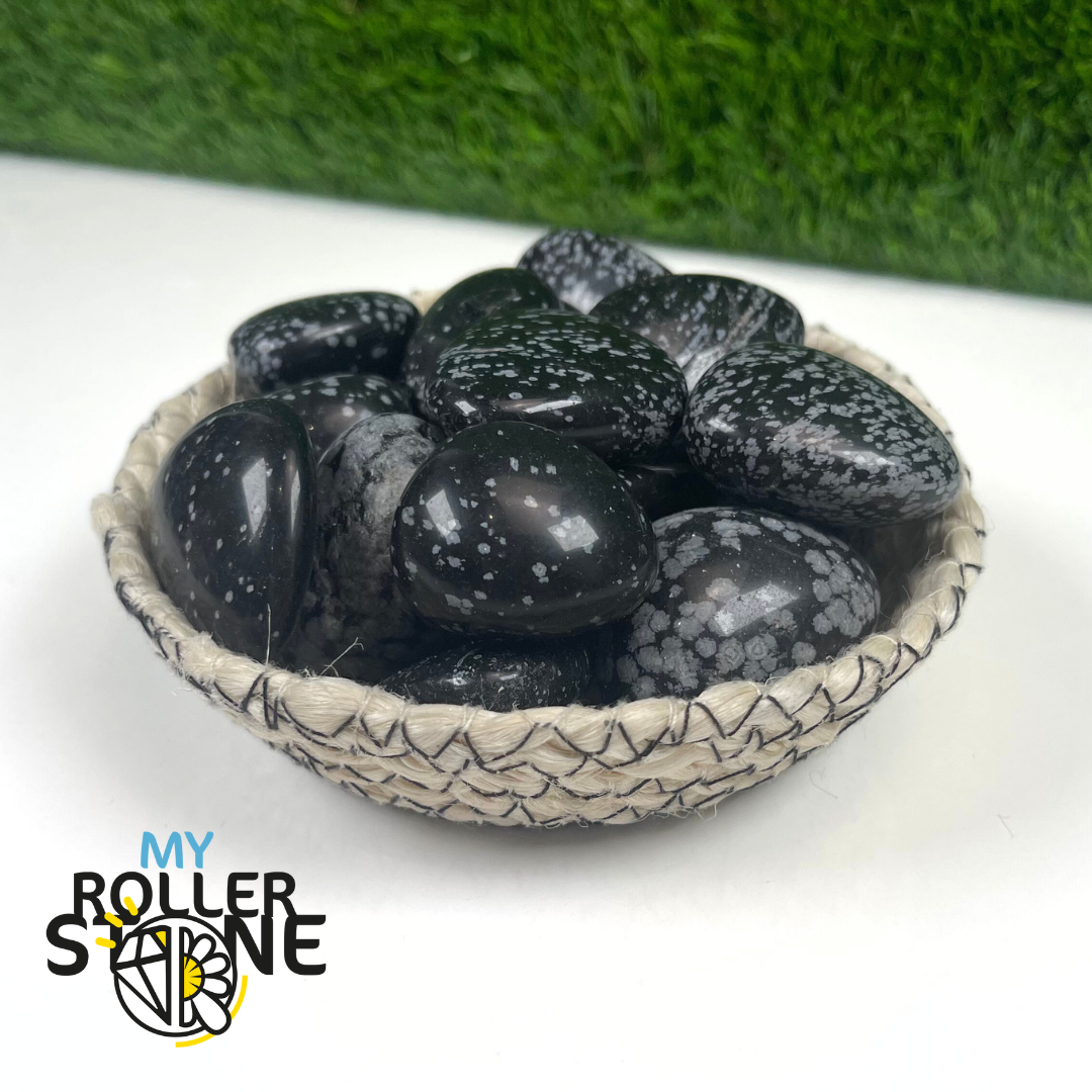 Pierre Roulée Obsidienne Flocon de neige (Taille moyenne)