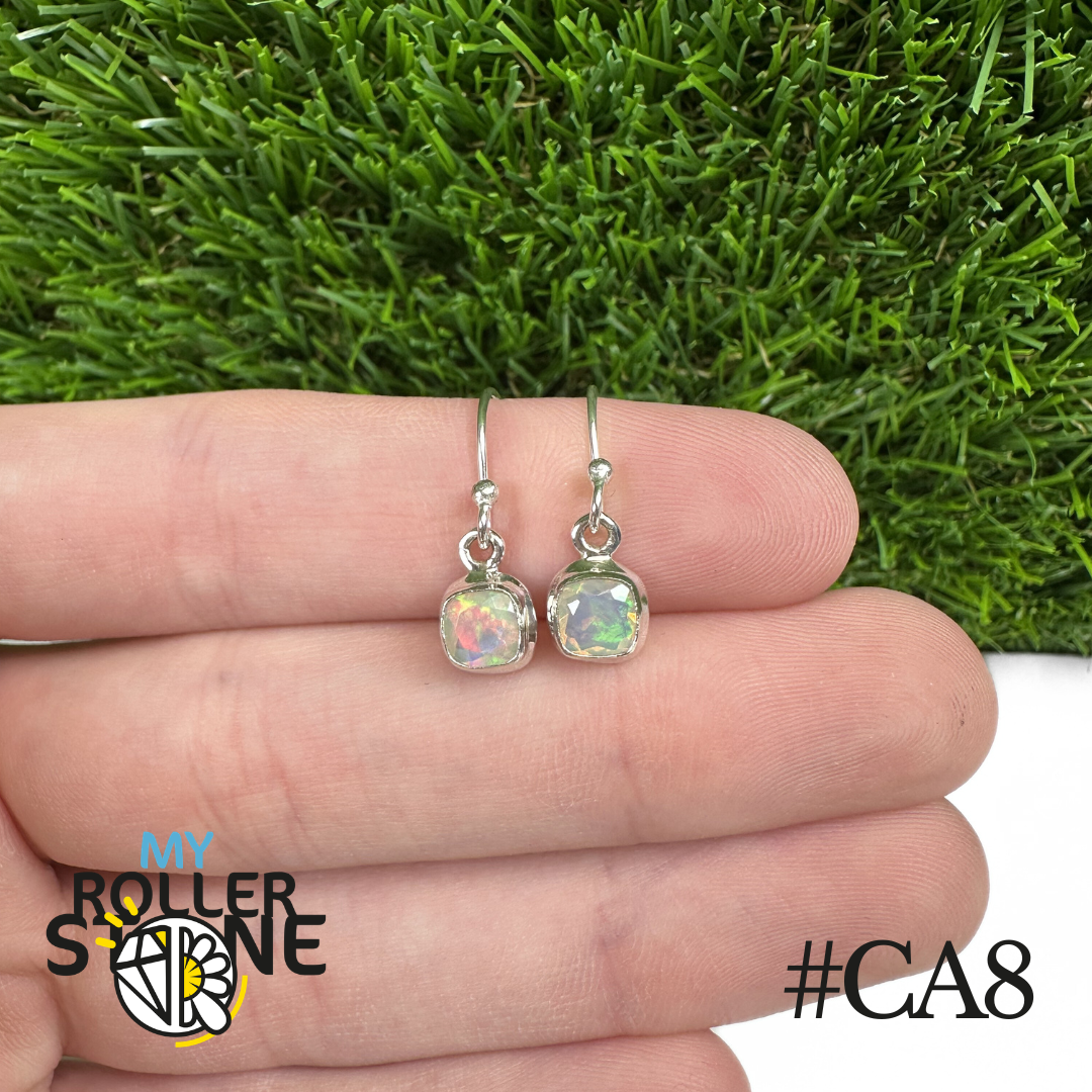 Boucles d'oreilles Opale Éthiopienne Carré Rebord 7X7 MM En Argent 925