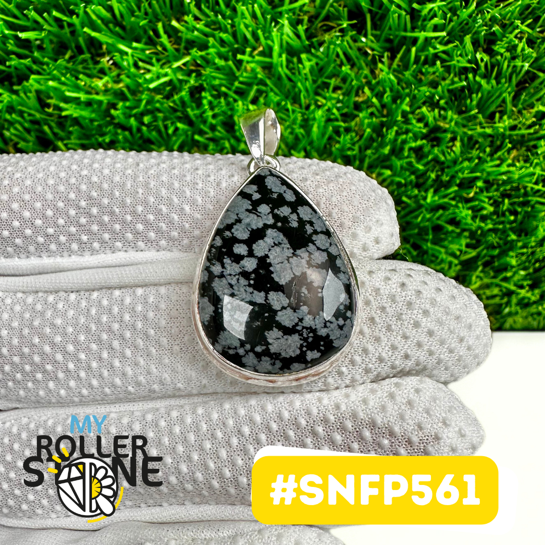 Pendentif Obsidienne Flocon de neige Argent 925 (SNFP561)