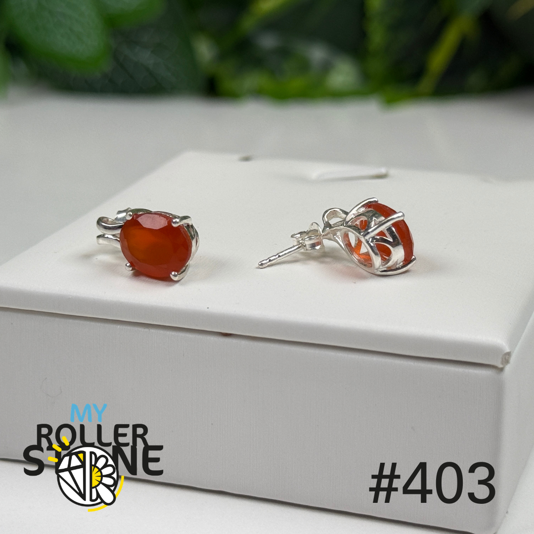Boucles d’oreilles argent cornaline facettée #S403