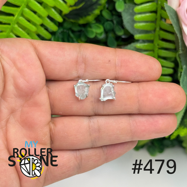 Boucles d’oreilles argent 925 aigue-marine brute #E479