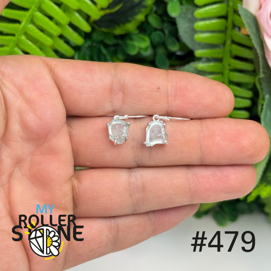 Boucles d’oreilles argent 925 aigue-marine brute #E479