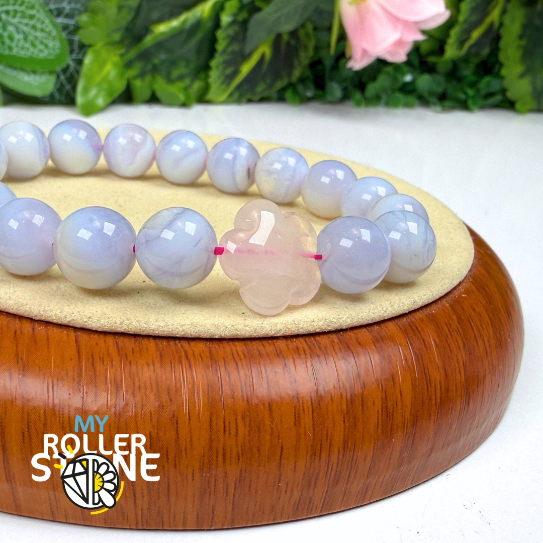 Perle fleur en Quartz rose