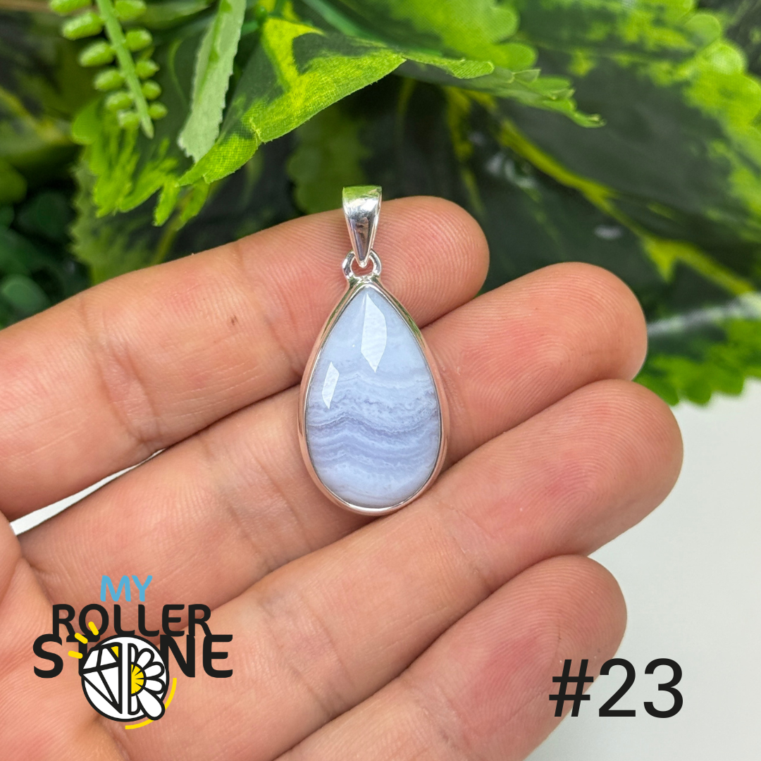 Pendentif argent agate dentelle bleue #AP23
