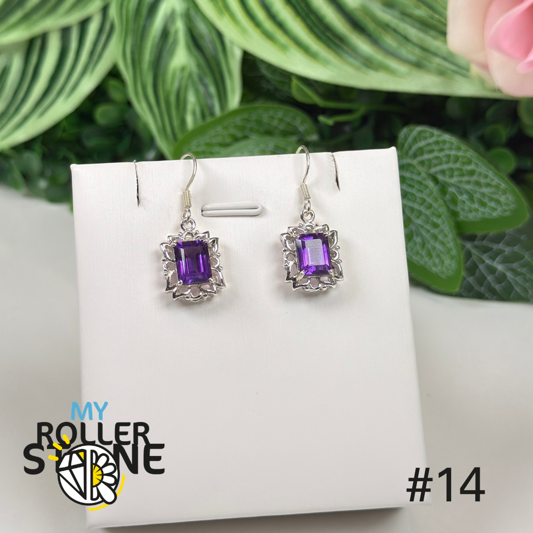 Boucles d’oreilles argent 925 améthyste facettée #FE14