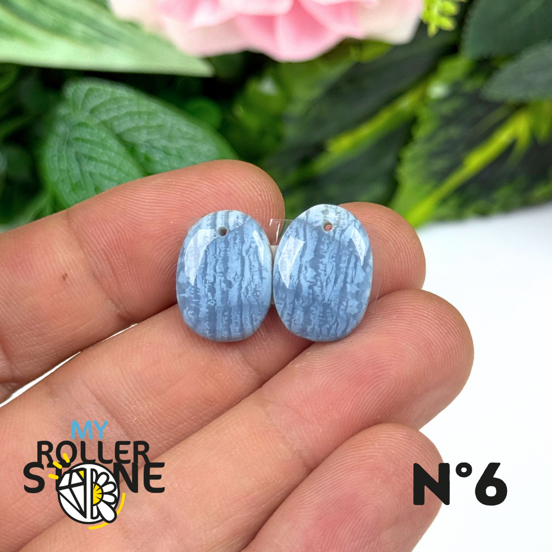 Paire de Cabochons percé en Opale bleue pour Boucles d'oreilles
