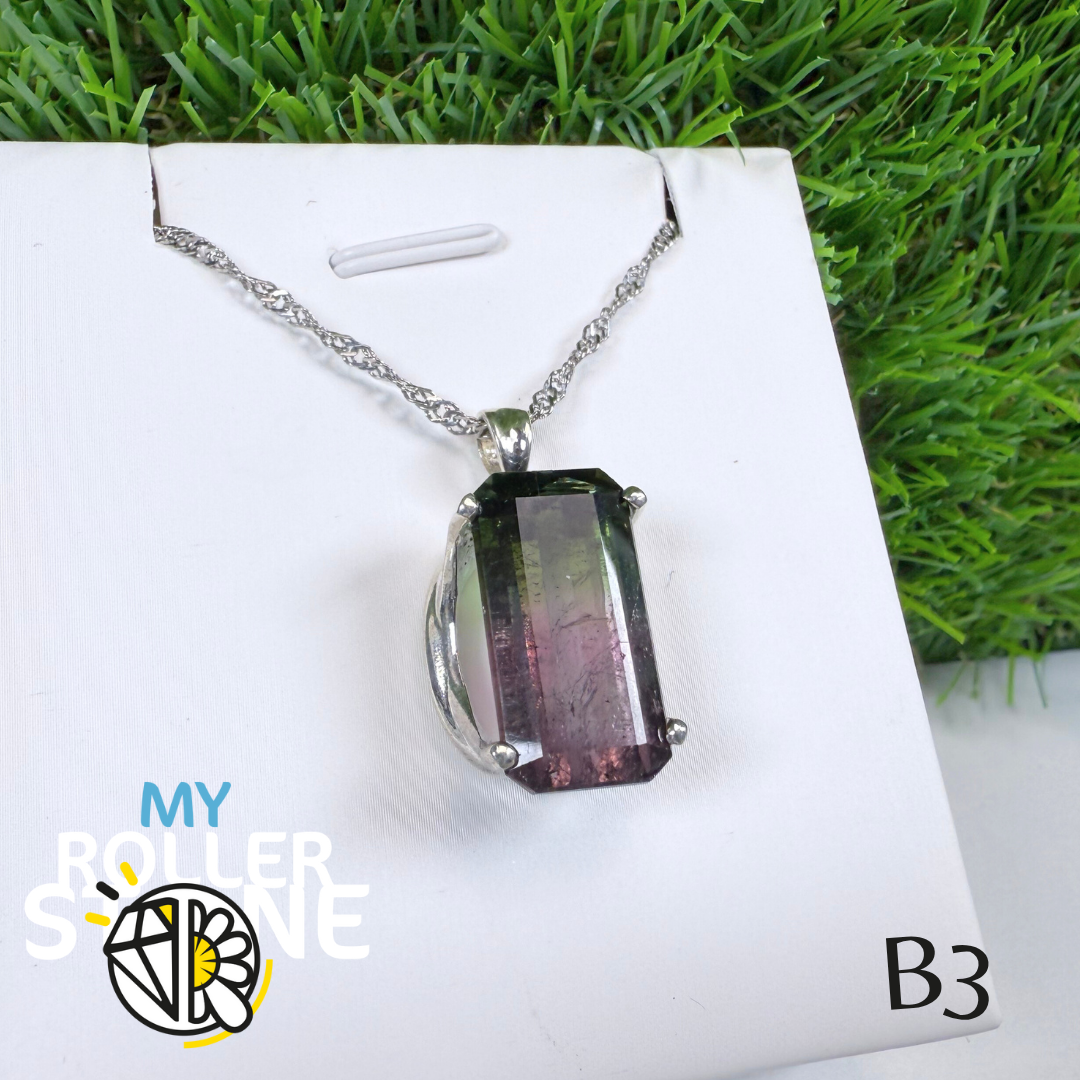 Pendentif Tourmaline Watermelon et Argent 925 B3+