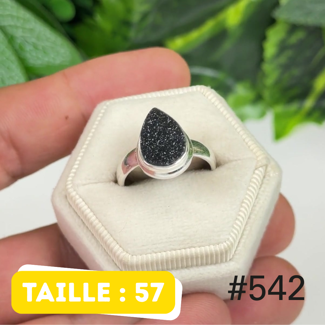Bague argent 925 druse d’onyx noir #R542