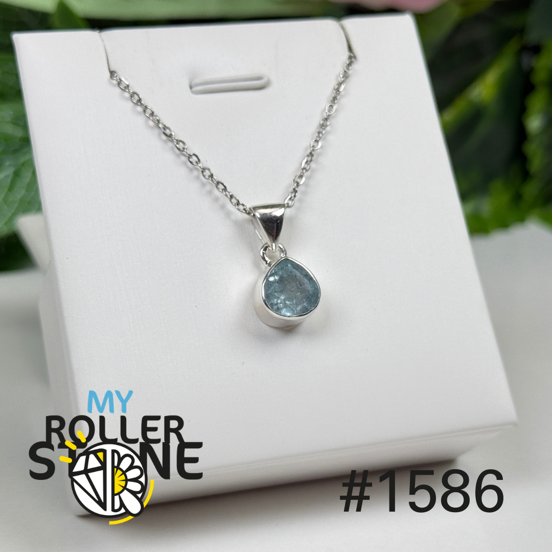 Pendentif argent aigue-marine facettée #1586