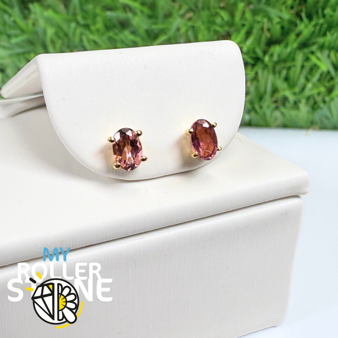 Boucles d’oreilles en Tourmaline rose Taille Ovale facettée avec Argent 925 Plaqué 18K (SBC110G)