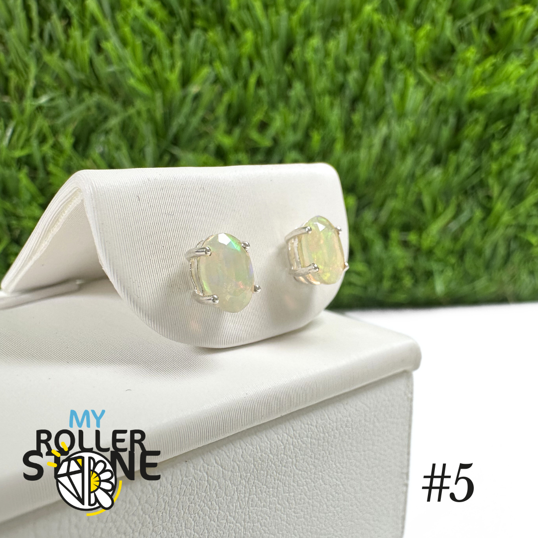 Boucles d'oreilles Opale Éthiopienne Ovale 6X4 MM en Argent 925 #5