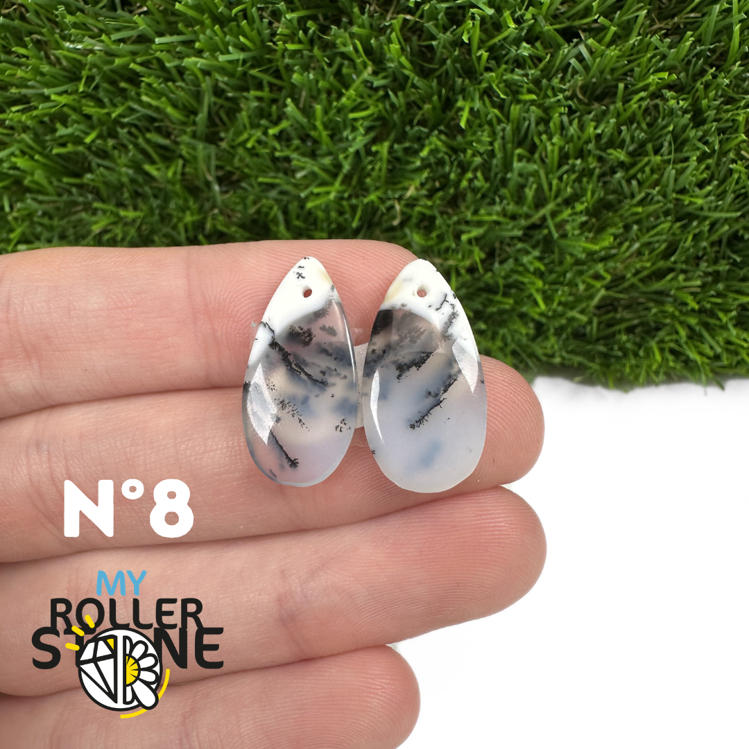 Paire de cabochons Opale Dendritique percé (Pour Boucles d'oreilles)