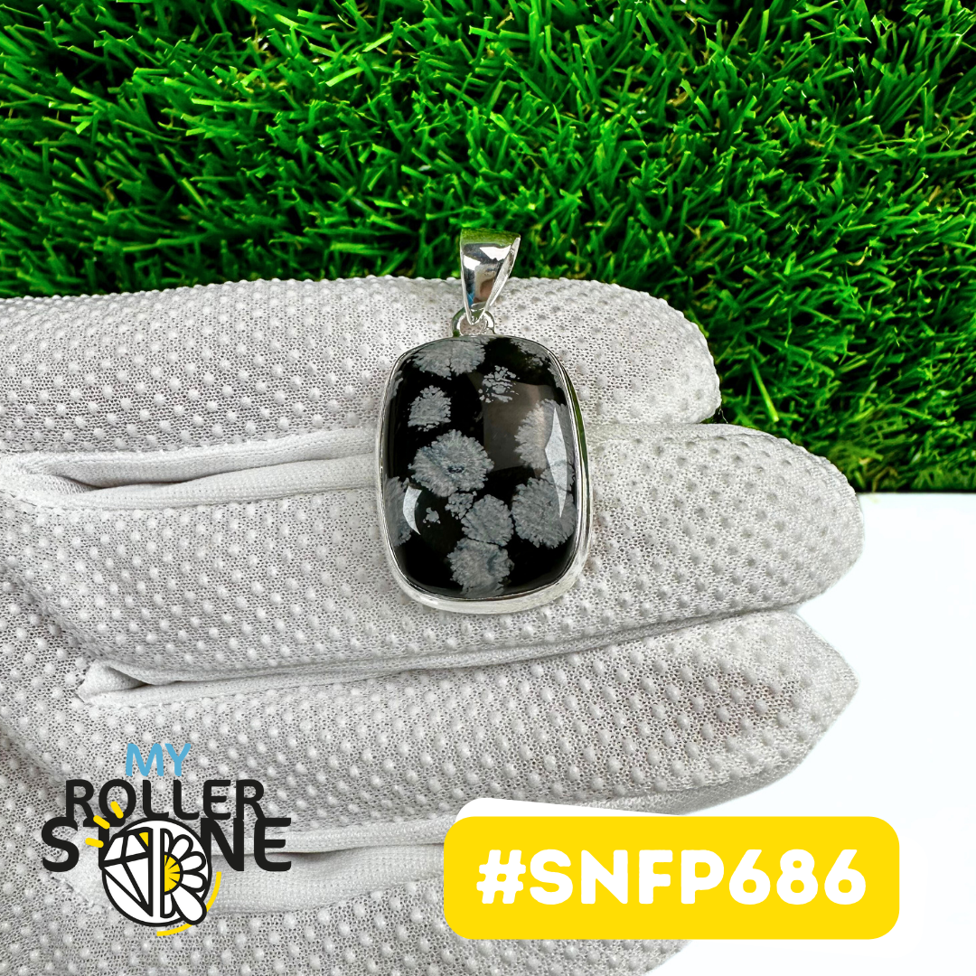 Pendentif Obsidienne Flocon de neige Argent 925 (SNFP686)
