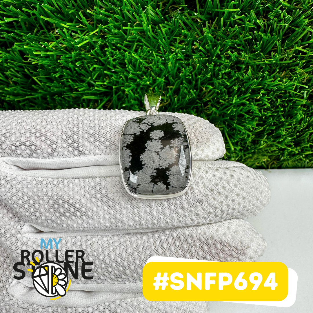 Pendentif Obsidienne Flocon de neige Argent 925 (SNFP694)