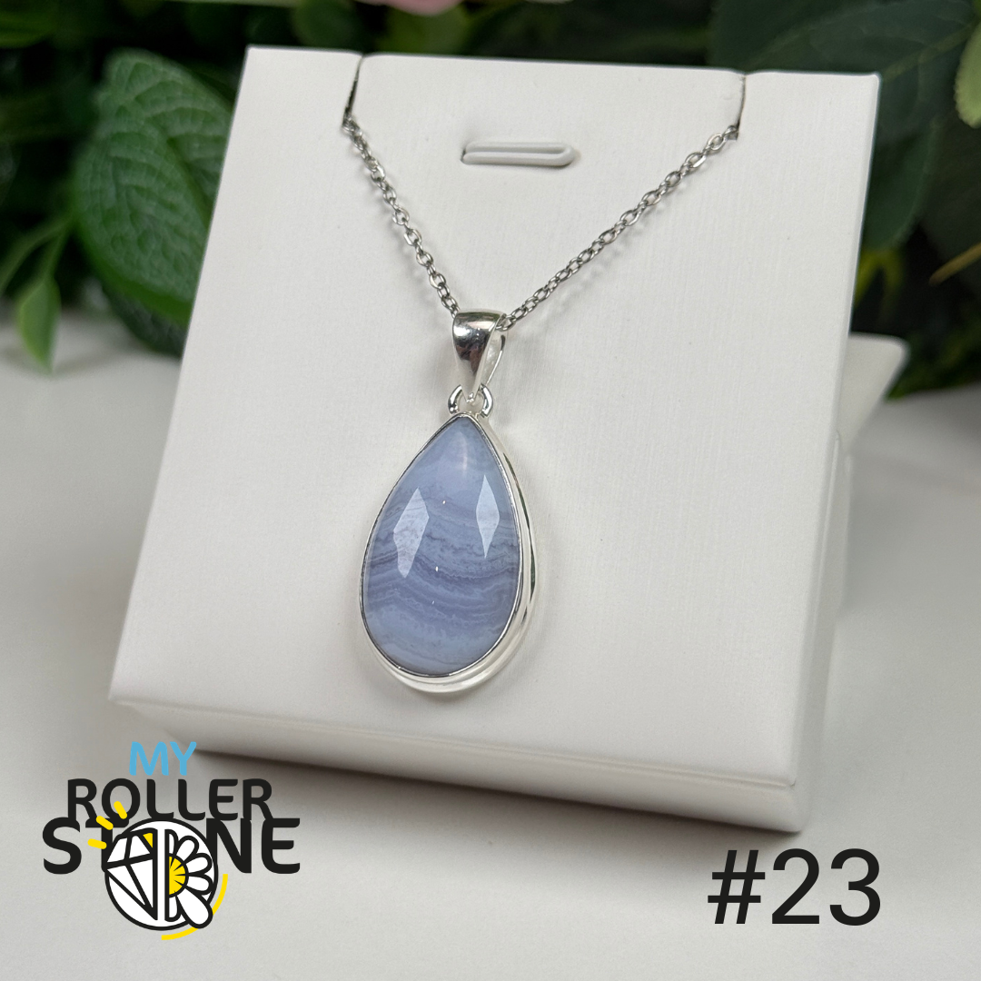 Pendentif argent agate dentelle bleue #AP23