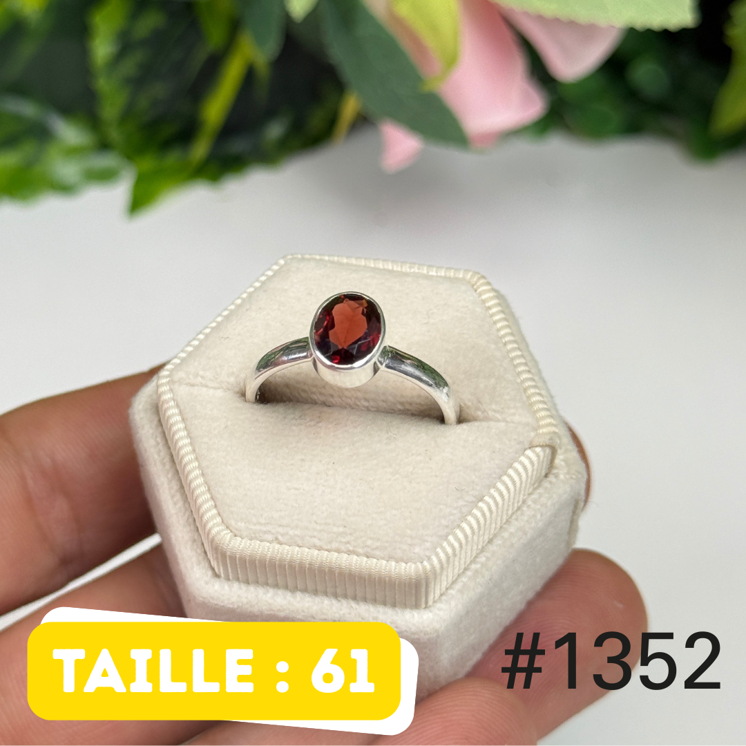 Bague argent 925 grenat facetté #1352