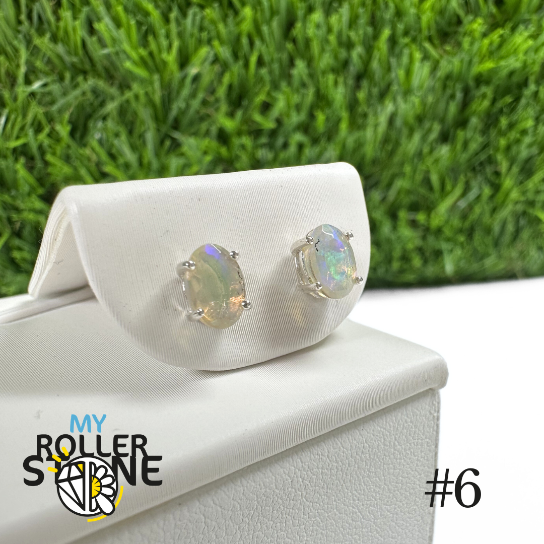 Boucles d'oreilles Opale Éthiopienne Ovale 6X4 MM en Argent 925 #6