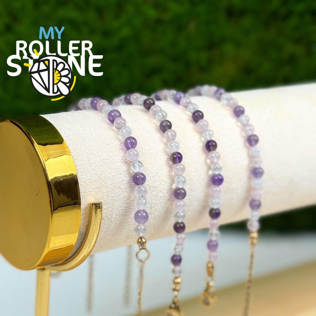 Vue alternative d’un bracelet en quartz rose et améthyste