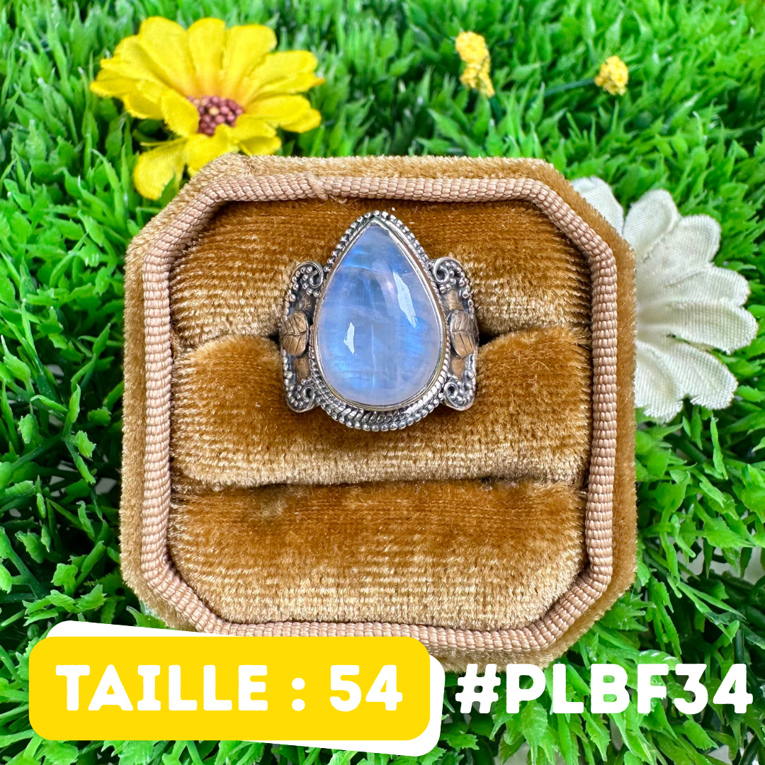 Bague Pierre de Lune Blue Fire #PLBF34