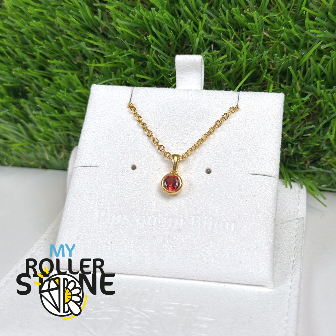 Pendentif Solitaire Grenat rond Argent 925 plaqué Or