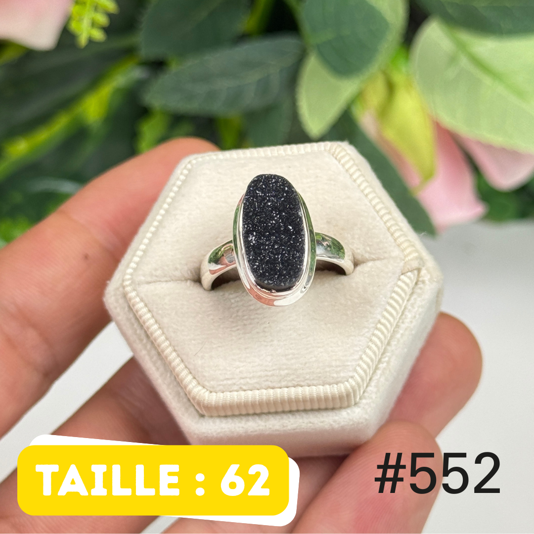 Bague argent 925 druse d’onyx noir #R552
