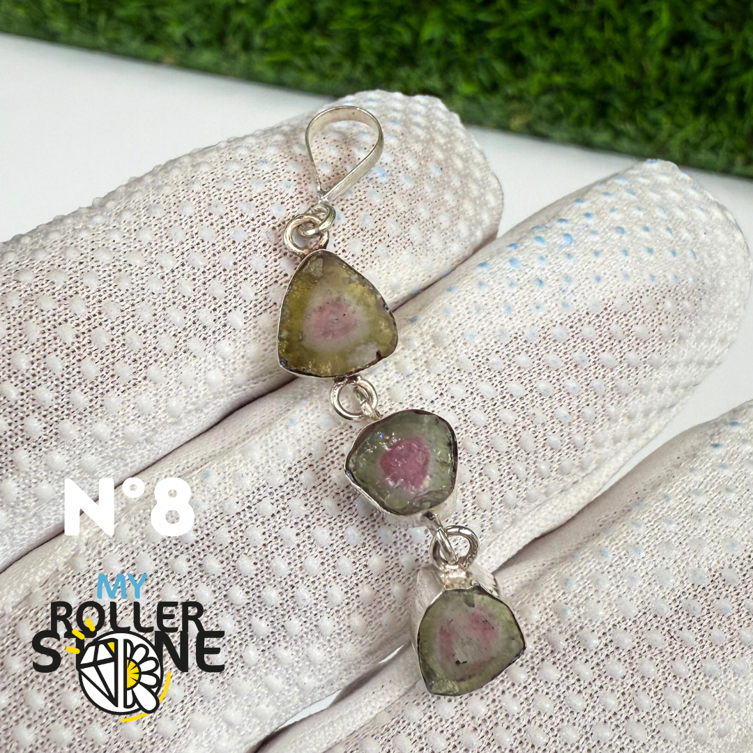 Pendentif Tourmaline Melon d'eau (Watermelon) et Argent