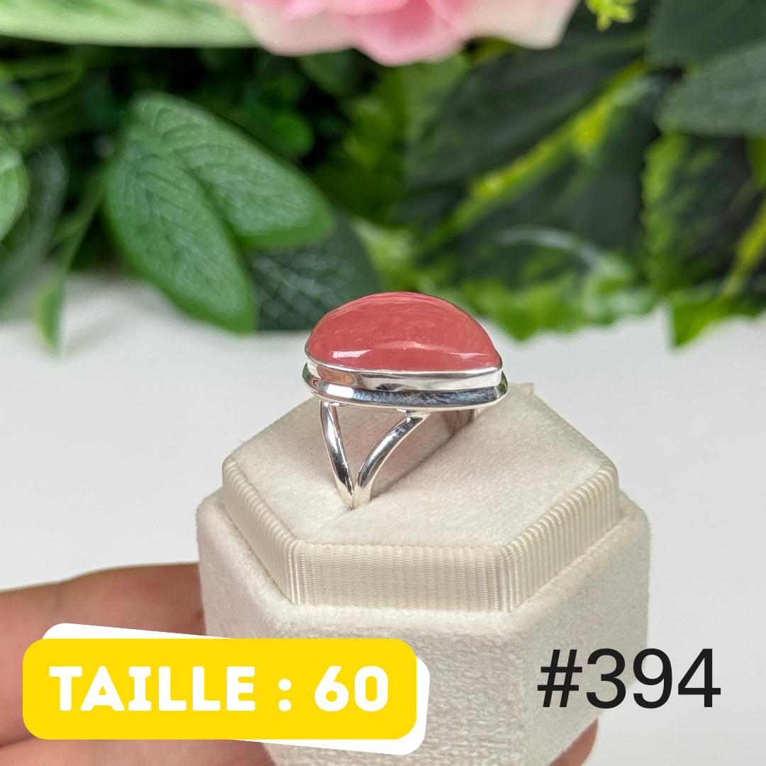 Bague argent 925 rhodochrosite translucide #R394
