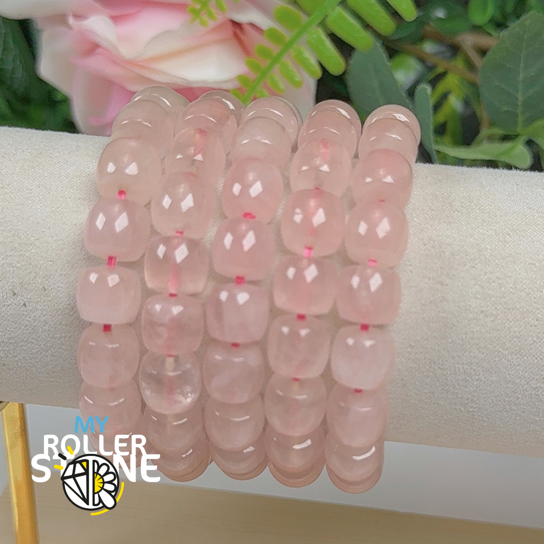 Bracelet Perle ovalisé Quartz rose de Madagascar 5A
