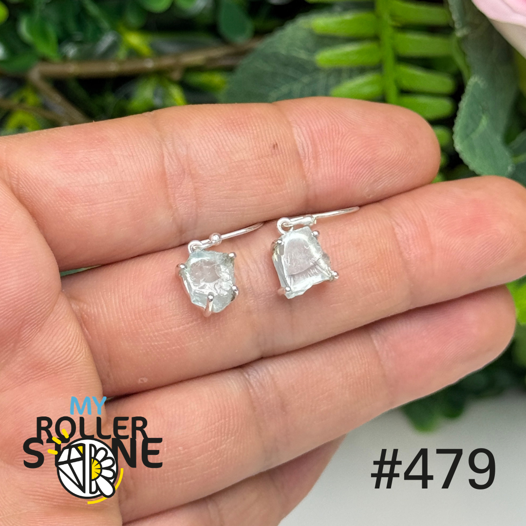 Boucles d’oreilles argent 925 aigue-marine brute #E479