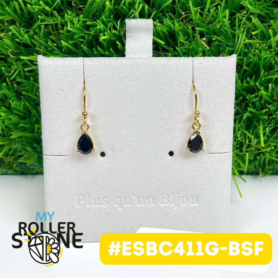 Boucles d'oreilles Argent 925 plaqué or Spinelle noire #ESBC411G-BSF