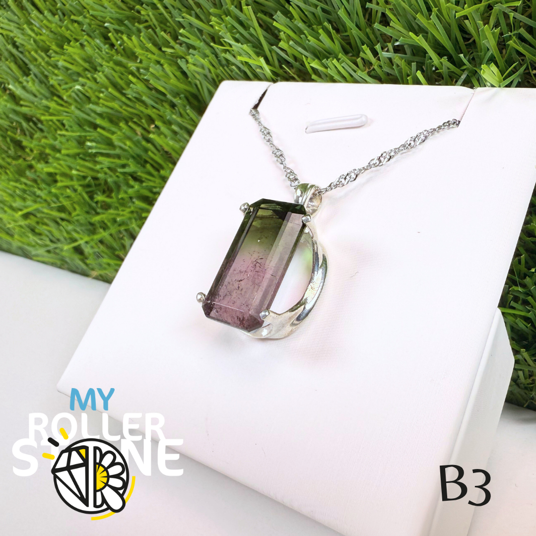 Pendentif Tourmaline Watermelon et Argent 925 B3+